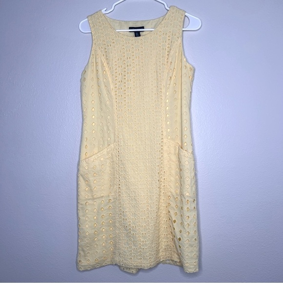 Cynthia Rowley Yellow Eyelet  Dress Sleeveless Women's Size 4 Sheath Cotton #19 - Picture 1 of 6